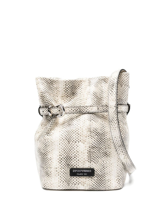 Emporio Armani Exclusive Python-Print Leather Bucket Bag