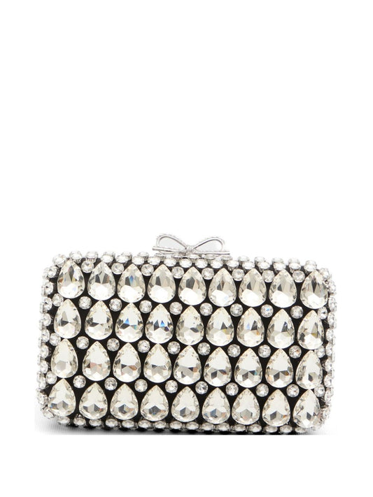 Self-portrait Black Satin Crystal Clutch Bag
