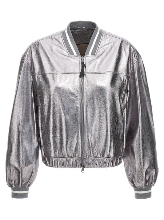 Brunello Cucinelli Laminated Leather Bomber Jacket