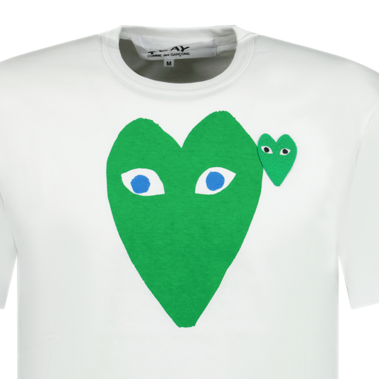 Comme Des Garcons Play Big Print Green Heart T-Shirt White