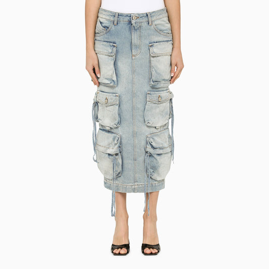The Attico Blue denim cargo midi skirt