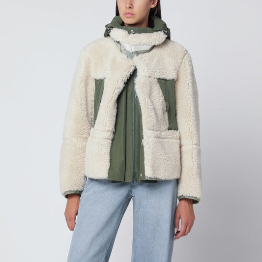 Sacai Ecru/khaki green two-tone jacket