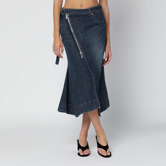 Sacai Asymmetric blue denim skirt