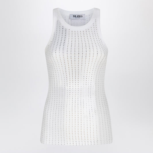The Attico White tank top with rhinestones