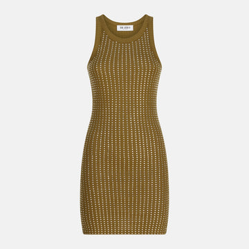 The Attico Military green mini dress with rhinestones