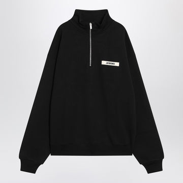 JACQUEMUS Black cotton zip-up sweatshirt