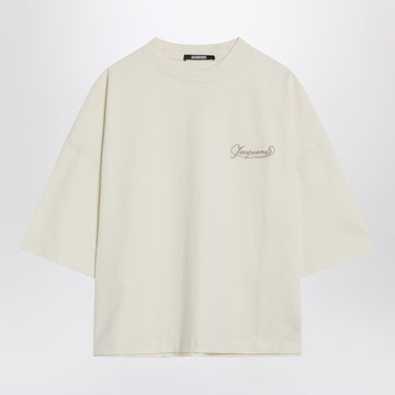 JACQUEMUS Light beige boxy T-shirt with logo