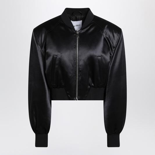 The Attico Black shiny cropped bomber