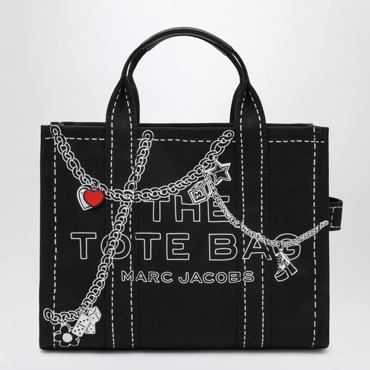 Marc Jacobs The Small Tote Bag nera in canvas with designs
