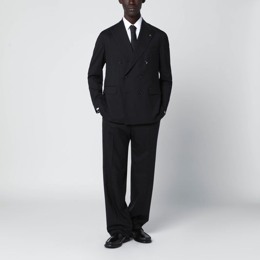 Tagliatore Black double-breasted suit in wool blend