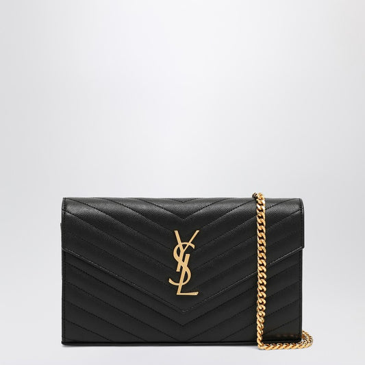 Saint Laurent Black Cassandre chain clutch bag