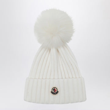 Moncler White wool beanie with pompom