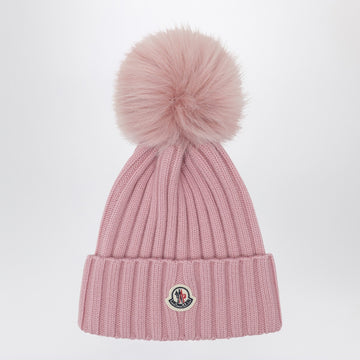 Moncler Pink wool beanie with pompom