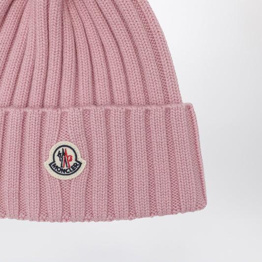 Moncler Pink wool beanie with pompom