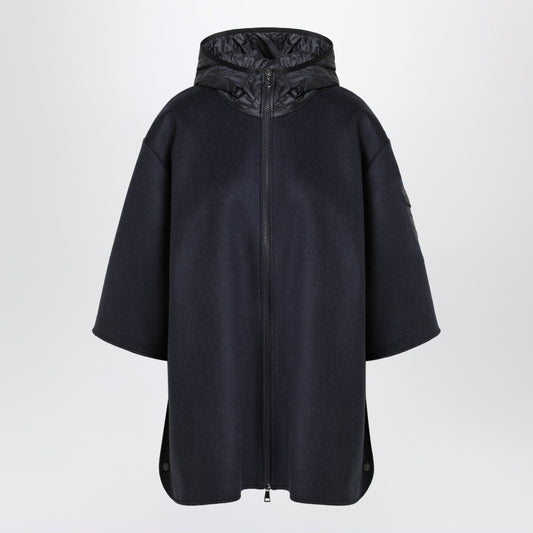 Moncler Blue wool blend cape with zip and hood