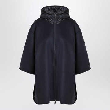 Moncler Blue wool blend cape with zip and hood