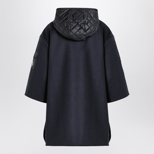 Moncler Blue wool blend cape with zip and hood