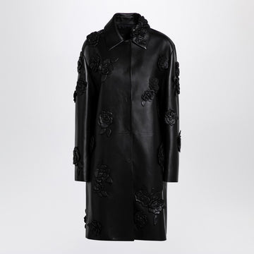 Valentino Black leather coat with embroidery