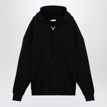 Valentino Black cotton hooded sweatshirt with V detail