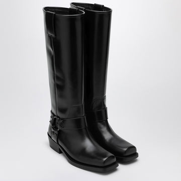Valentino Garavani Black leather Biker Rockstud high boot