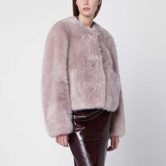 STAND STUDIO Pink short crewneck faux-fur jacket