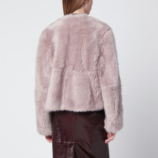 STAND STUDIO Pink short crewneck faux-fur jacket