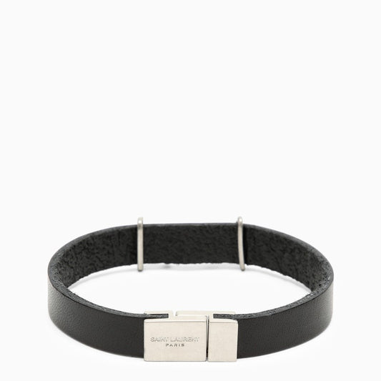 Saint Laurent Black leather bracelet with logo
