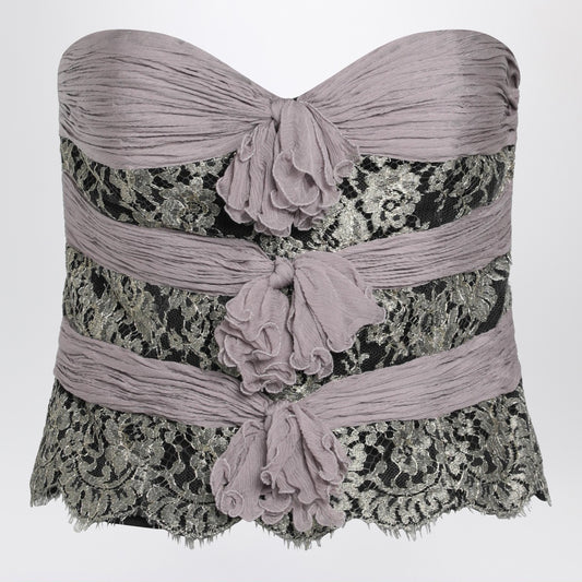 Valentino Grey/mauve/gold chiffon silk top