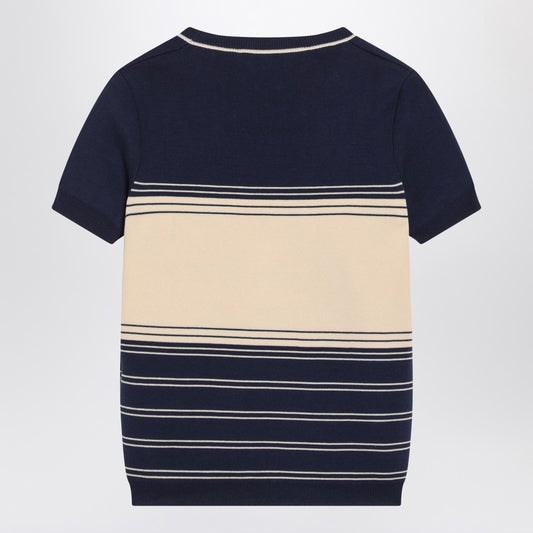 Blue ribbed top with Chez Valentino embroidery