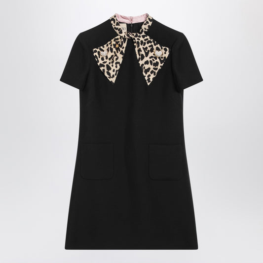 Valentino Black Crepe Couture dress with animal-print bow