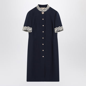 Valentino Indigo blue dress with macramé trim