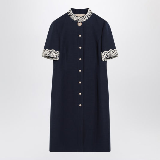 Valentino Indigo blue dress with macramé trim