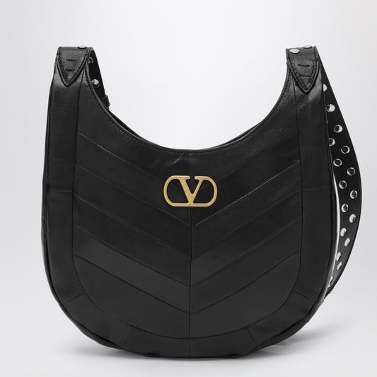 Valentino Garavani Small Hoboho bag in black chevron-pattern nappa