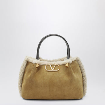 Valentino Garavani VLogo Small beige suede bag