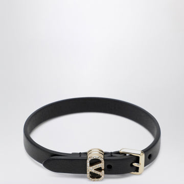 Valentino Garavani Ovalette black leather and crystal bracelet