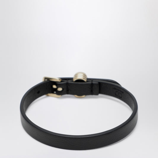 Valentino Garavani Ovalette black leather and crystal bracelet