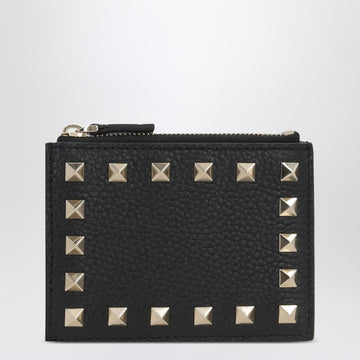 Valentino Garavani Rockstud zipped card holder in black leather