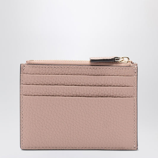 Valentino Garavani Rockstud zipped card holder in powder pink leather