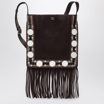 Valentino Garavani Nellcôte brown suede bag with fringes