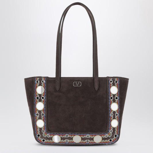Valentino Garavani Mini tote bag Nellcôte in brown suede leather