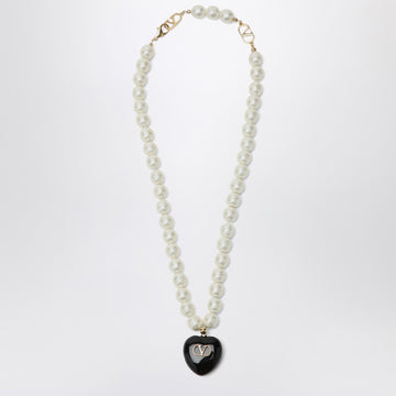 Valentino Garavani Black Coeur Royal pearl necklace