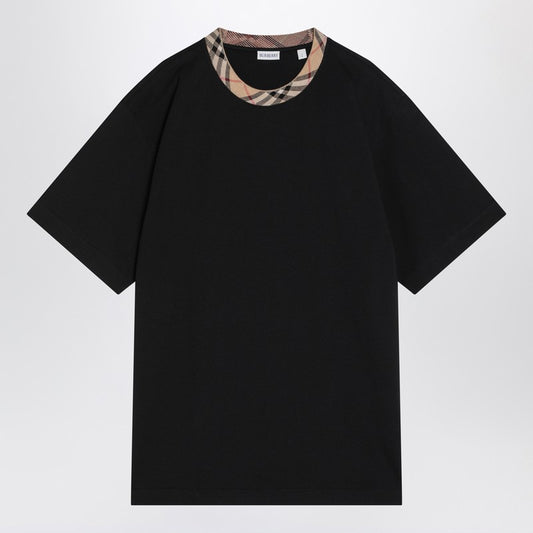 Burberry Black cotton T-shirt with Check finishes