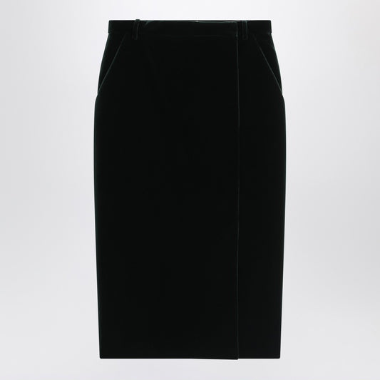 Saint Laurent Green velvet wrap midi skirt