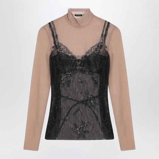 Balenciaga Black and light beige Trompe l''oeil Lingerie top