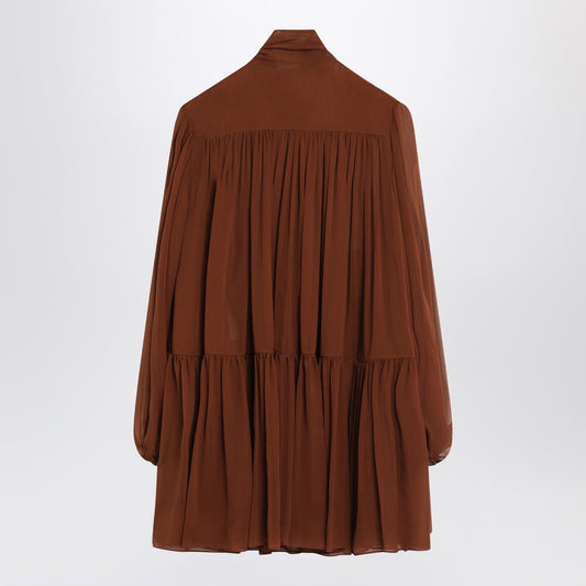 Saint Laurent Rust-colored lavallière silk dress