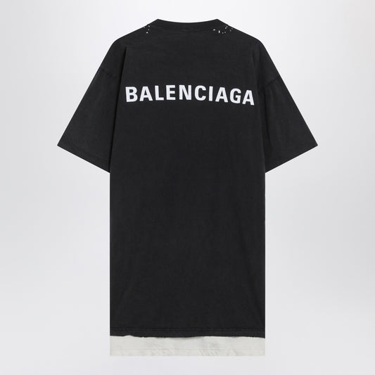 Faded black double Balenciaga Back T-shirt