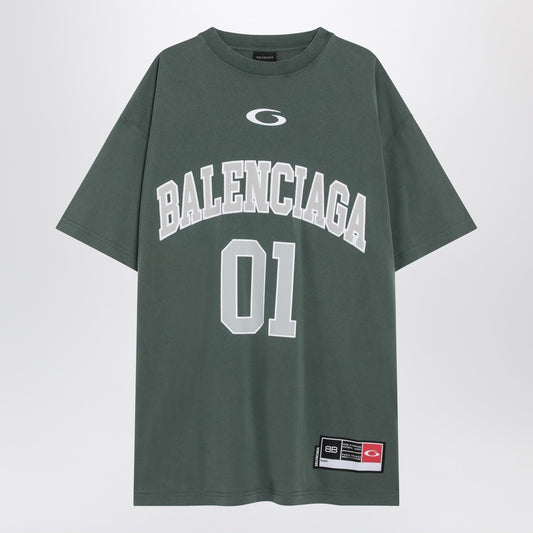 Balenciaga Dark green/light grey oversized basketball T-shirt