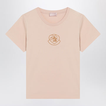 Moncler Pink cotton T-shirt with embroidered heart