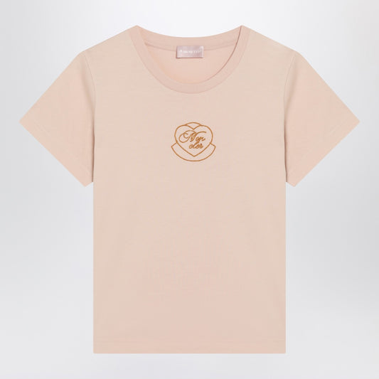 Moncler Pink cotton T-shirt with embroidered heart