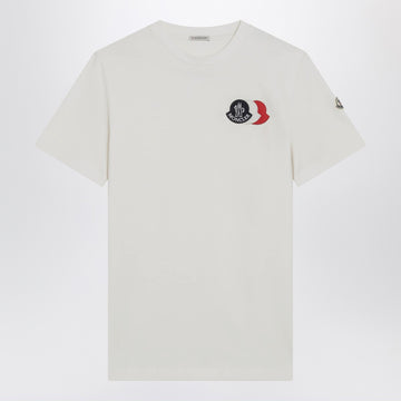 Moncler White T-shirt with embroidered tricolor logo